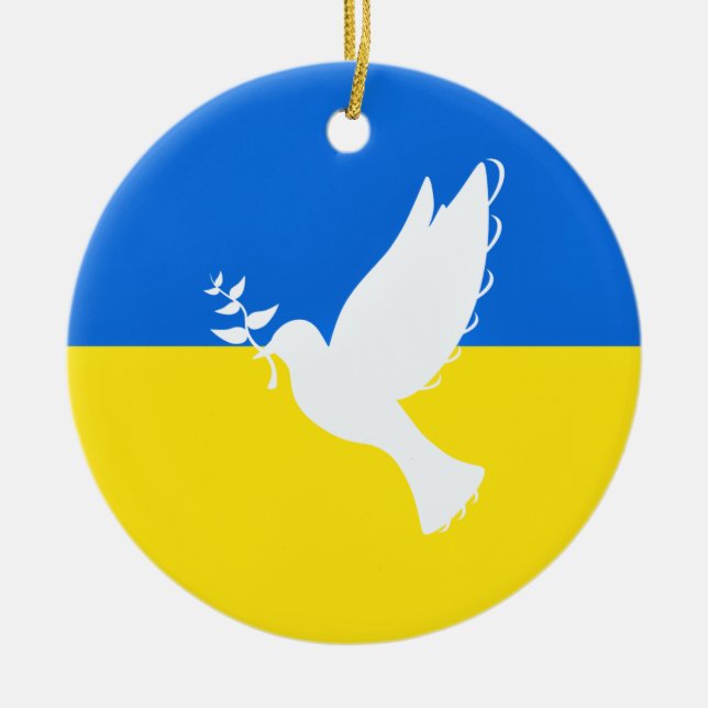 Flagga Ukraina - Dove of Peace - Freedom - Peace  Julgransprydnad Keramik (Framsidan)