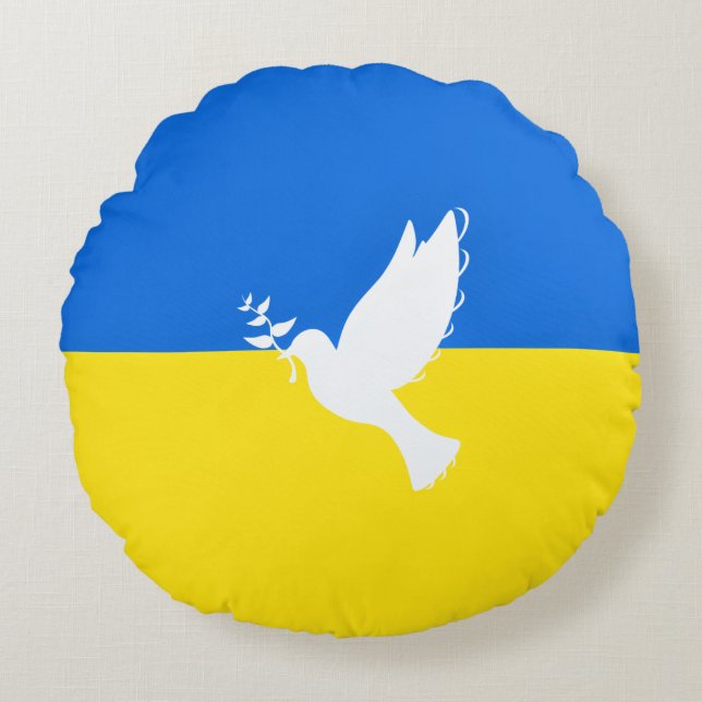 Flagga Ukraina - Dove of Peace - Freedom - Peace Rund Kudde (Framsidan)