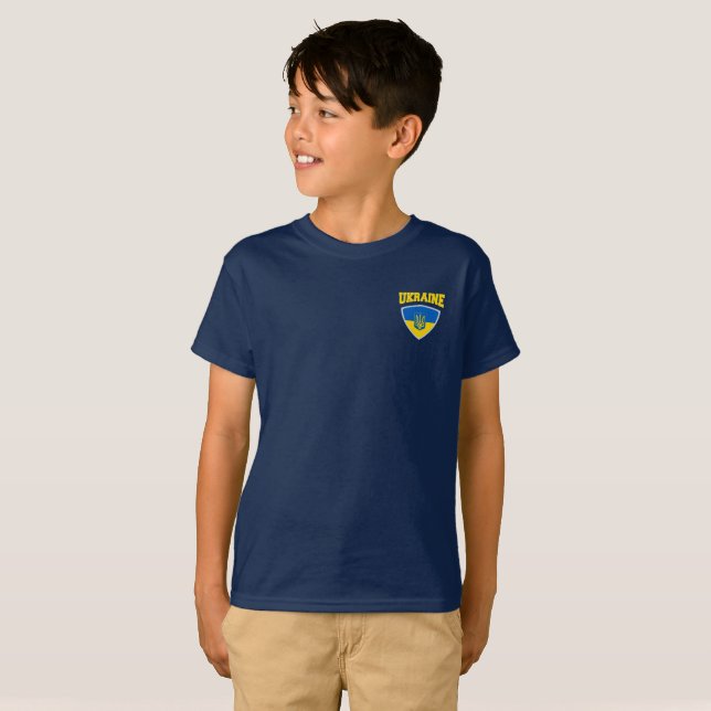 Flagga Ukraina & Emblem T-Shirt (Hel framsida)
