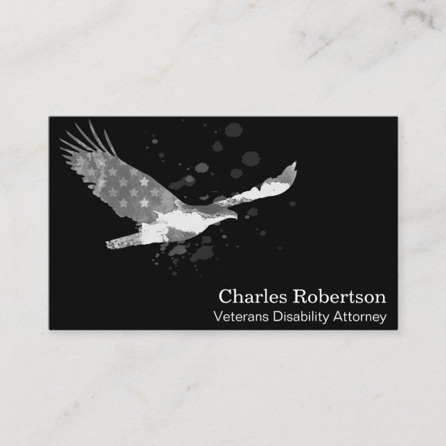 *~* Flagga USA American Eagle Grått Grått on Black Visitkort (Framsida)