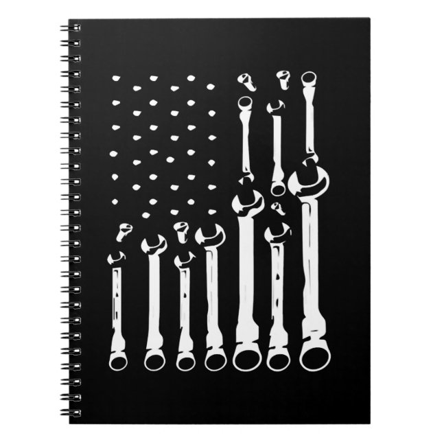 Flagga USA:s mekaniska Wrenches American for Women Anteckningsbok (Framsidan)