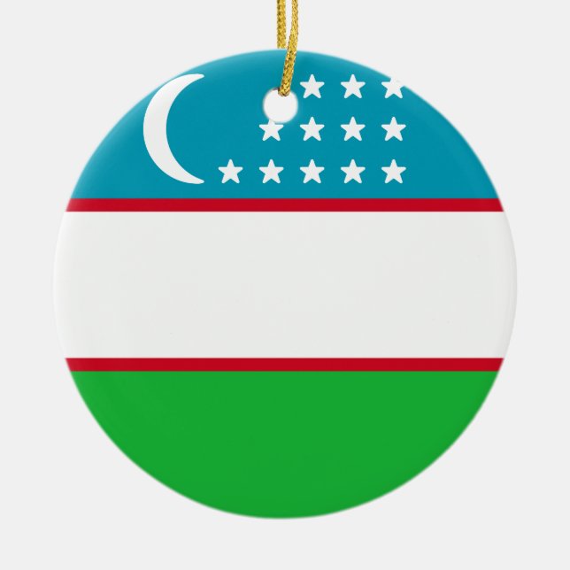 Flagga Uzbekistan Julgransprydnad Keramik (Framsidan)