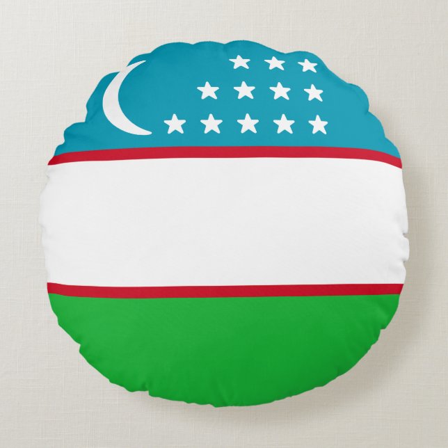 Flagga Uzbekistan Rund Kudde (Framsidan)