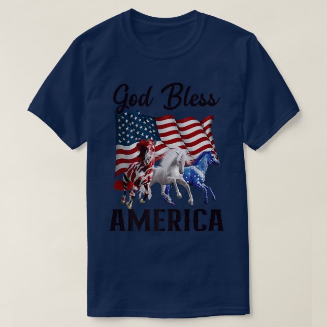 Flagga Välsigna dig Amerika Horses Fjärde juli Pre T Shirt (Design framsida)