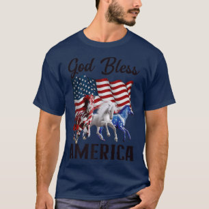 Flagga Välsigna dig Amerika Horses Fjärde juli Pre T Shirt