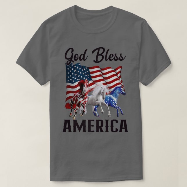 Flagga Välsigna dig Amerika Horses Fjärde juli T Shirt (Design framsida)