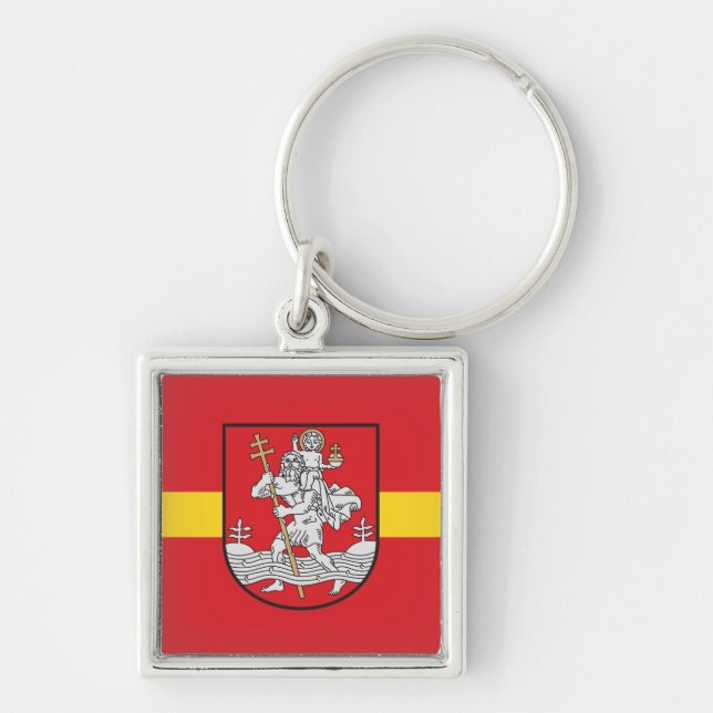 Flagga Vilnius, Litauen Keychain Fyrkantig Silverfärgad Nyckelring (Framsidan)
