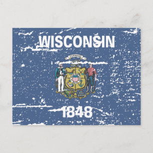 Flagga vintage WISCONSIN Vykort