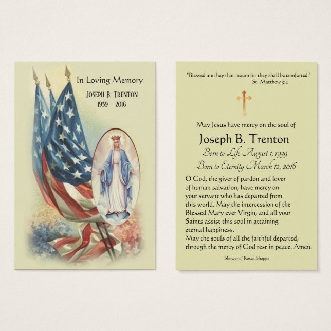 Flagga Virgin Mary Funeral Memorial Heliga Card Visitkort (Framsida & baksida)