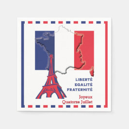 Flagga-vykort för Fransk av patriotisk BASTILLE- Pappersservett