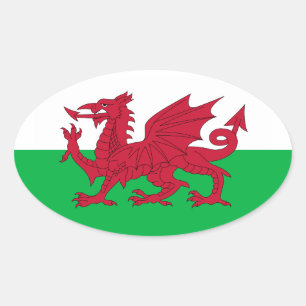 Flagga Wales (Cymru) Ovalt Klistermärke