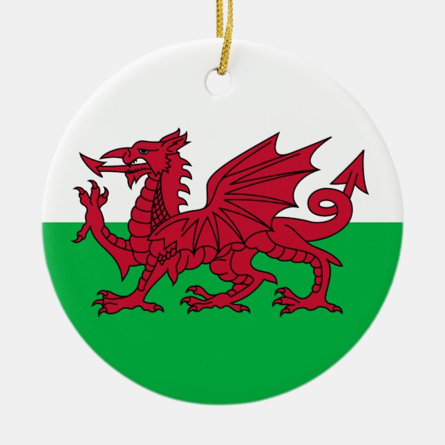 Flagga Wales Julgransprydnad Keramik (Framsidan)