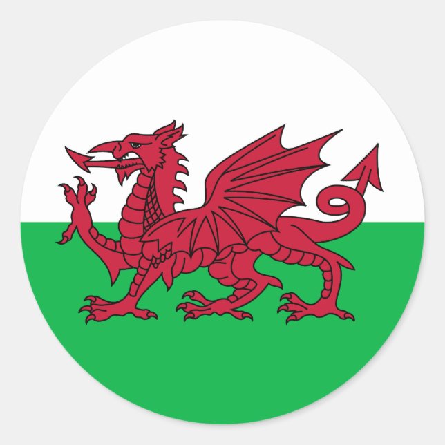 Flagga Wales Runt Klistermärke (Framsida)