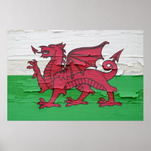 Flagga Wales Weasted Paint Poster