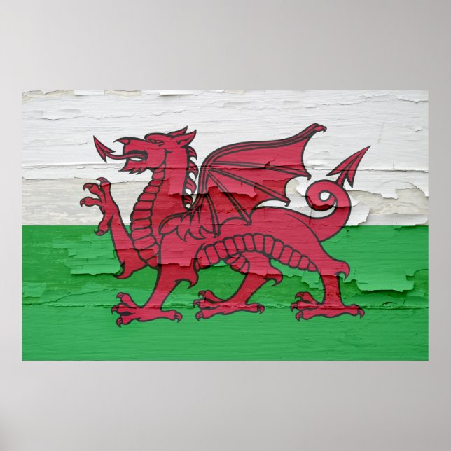 Flagga Wales Weasted Paint Poster (Framsidan)