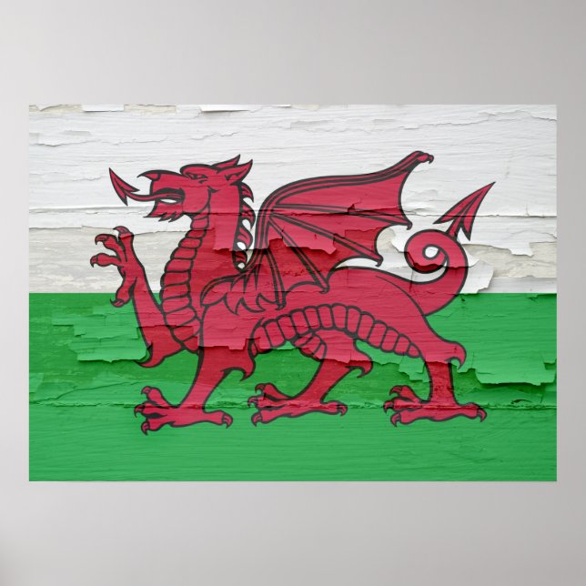 Flagga Wales Weasted Poster (Framsidan)
