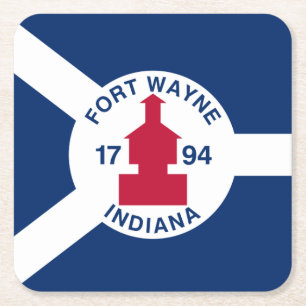 Flagga Wayne, Indiana Square Papper Underlägg Kvadrat