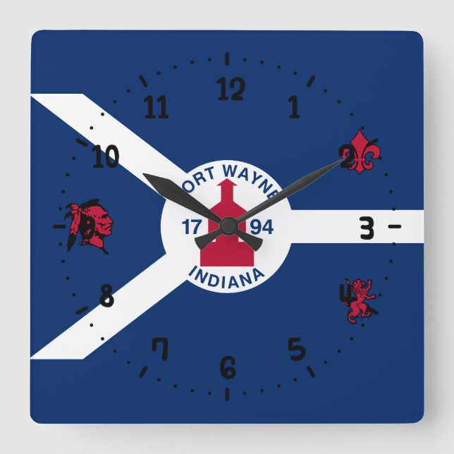 Flagga Wayne, Indiana Square Wall Clock Fyrkantig Klocka (Framsida)