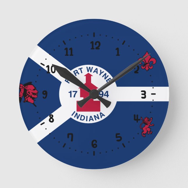 Flagga Wayne, Indiana Square Wall Clock Rund Klocka (Framsida)