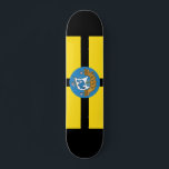Flagga Wellington City, Nya Zeeland Mini Skateboard Bräda 18,5 Cm<br><div class="desc">Skateboard med en utformning hos flagga Wellington City i Nya Zeeland. En gult flagga med svart kor och stadens säl med en bild av en frakt i mitten</div>