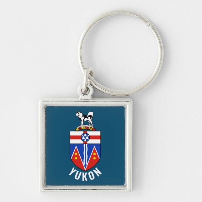 Flagga Yukon Territory - Kanada Fyrkantig Silverfärgad Nyckelring (Framsidan)