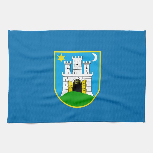 Flagga Zagreb, Kroatien Kitchen Towel Kökshandduk (Horisontell)