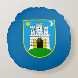 Flagga Zagreb, Kroatien Round Pillow Rund Kudde