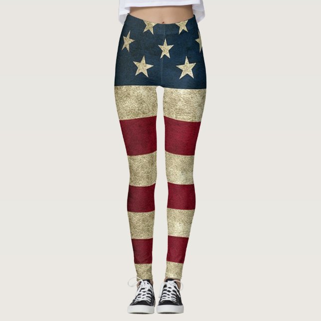 Flaggleggings Patriotiska Leggings Amerikansk Flag (Framsida)