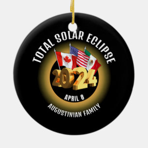 Flaggor 2024 TOTAL SOLAR ECLIPSE-familj Julgransprydnad Keramik