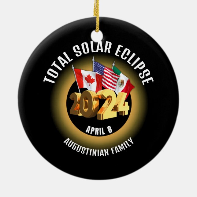 Flaggor 2024 TOTAL SOLAR ECLIPSE-familj Julgransprydnad Keramik (Baksidan)