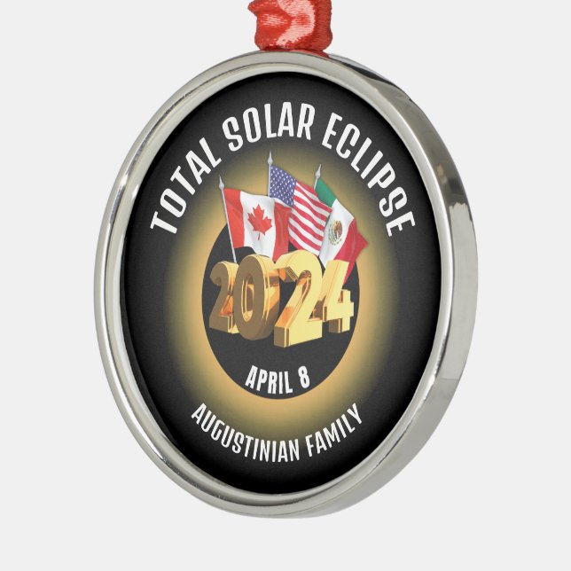 Flaggor 2024 TOTAL SOLAR ECLIPSE-familj Julgransprydnad Metall (Vänster)