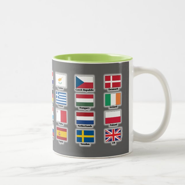 Flaggor av 28 Europeiska unionEGnationer - ingen Två-Tonad Mugg (Höger)