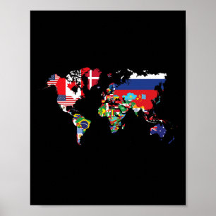 Flaggor av Landet på världsmarknaden för kartor Poster