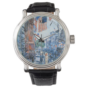 Flaggor Femte Avenue av Childe Hassam, Vintage Art Armbandsur