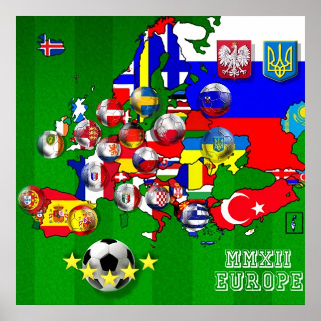 Flaggor i Europa 2012 Fotbolls-EM Kopp Flagga Kart Poster (Framsidan)