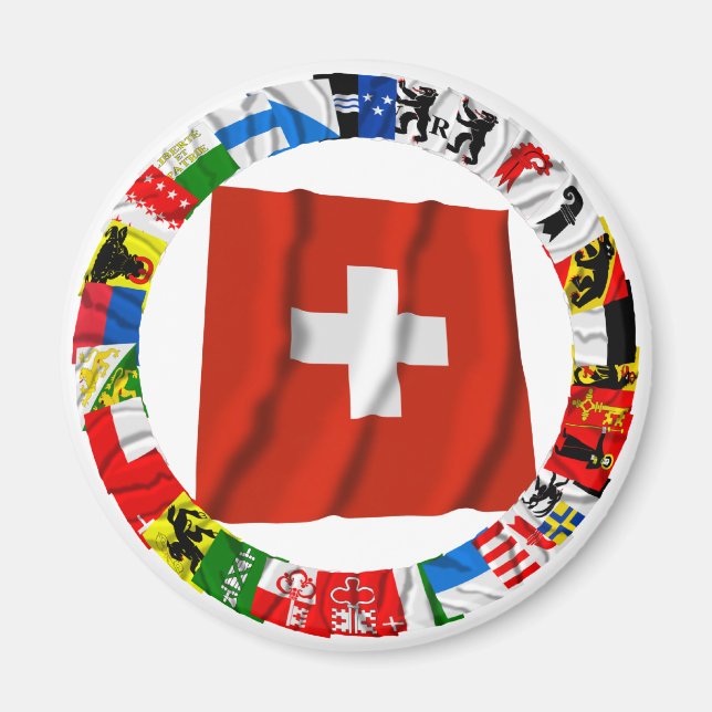 Flaggor i kantonerna Schweiz Magnet (Framsidan)