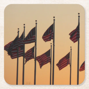 Flaggor i Sunset American Patriotic USA Underlägg Papper Kvadrat