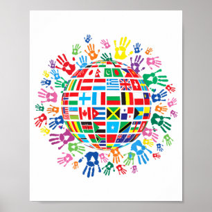 Flaggor i världen med färghandavtryck poster