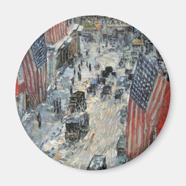 Flaggor på 57:e gatan av Frederick Childe Hassam Magnet (Framsidan)