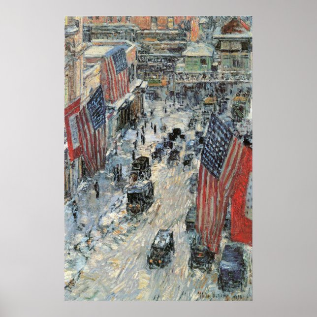 Flaggor på 57:e gatan av Frederick Childe Hassam Poster (Framsidan)