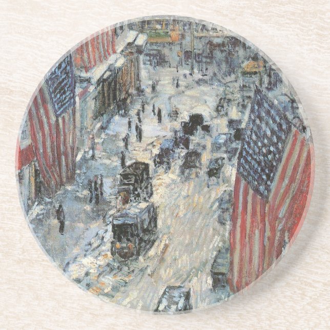 Flaggor på 57:e gatan av Frederick Childe Hassam Underlägg (Framsidan)
