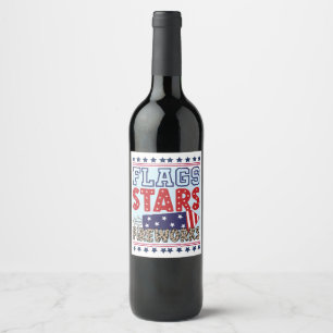 Flaggor Stars & Fireworks Patriotic US Independenc Vinflaska Etikett