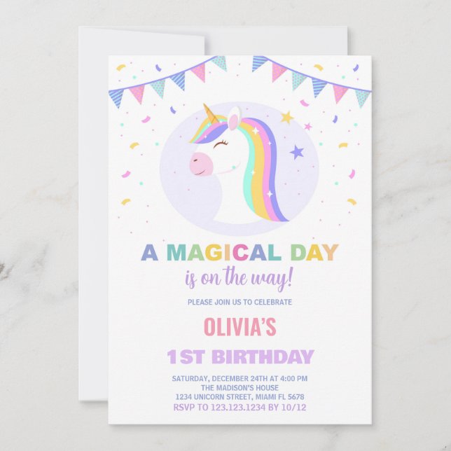 Flaggor Unicorn Birthday-inbjudningar Inbjudningar (Framsida)