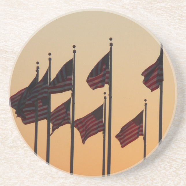 Flaggor vid solnedgång Amerikansk patriotisk USA Underlägg (Framsidan)