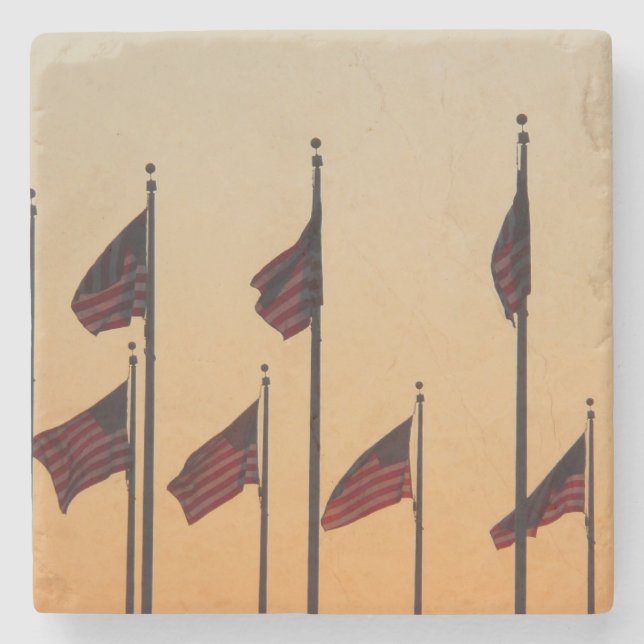 Flaggor vid solnedgång Amerikansk patriotisk USA Underlägg Sten (Framsidan)
