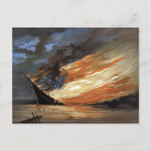 Flaggskeppet Rebel Civil Krig vid Fire of American Vykort