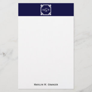 Flaggvit grekiska Nyckel #2, 3-init Monogram Brevpapper