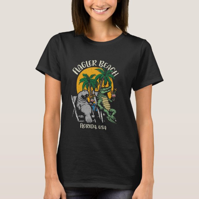 Flagler Beach Florida USA Funny Manatee Alligator T Shirt (Framsida)