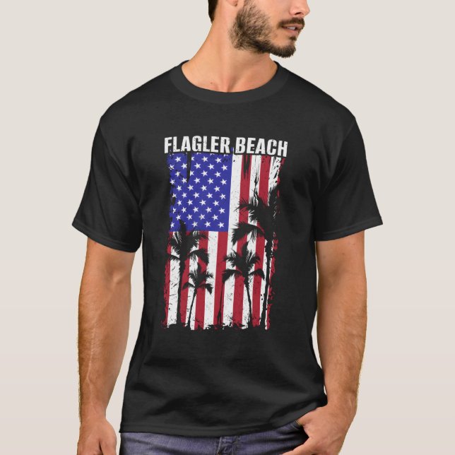 Flagler Beach Patriotic American Flagga Handflatan T Shirt (Framsida)