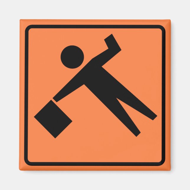 Flagman Ahead Highway Sign Magnet (Framsidan)